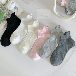 Women Socks Fashion For Solid Colour Japanese Style Simple Sweet Embroidery Girls Thin Short Mesh Invisible Daily