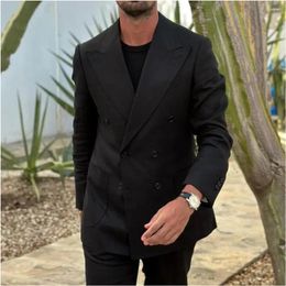 Men's Suits Black Double Breasted Men Classic Fashion Peaked Lapel Formal Smart Casual 2 Piece Wedding Tuxedo Prom Party Costume Homm