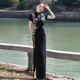 Ethnic Clothing Plus Size 5XL Black Vintage High Elasticity Vestidos Improved Chinese TraditionalCheongsam Qipao Elegant Evening Party Dress