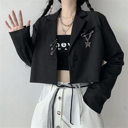Women's Suits S-XXL Women Blazer Jacket Short Gothic Street Wear Loose Spring Autumn Casual Black
