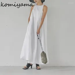 Casual Dresses Elegant Feminino Sleeveless Backless Summer Loose All Match O Neck Vestidos Japanese Solid A-line Long Robe Femme