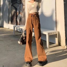 Women's Jeans Flare Pants Slim Solid For Women Vintage Female High Waist Korean Denim Street Full Length Trousers U156