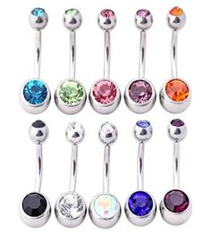 Factory Double Barbell Navel Body Piercing Jewelry Shinning Mix Color Crystal Navel Belly Button Ring8028273