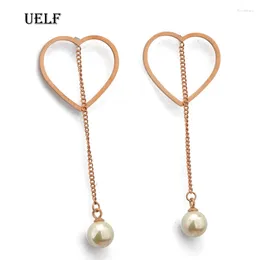 Dangle Earrings Uelf Vintage Geometric Tassel For Women Rose Gold Color Heart Pearl Statement Drop Earring Brincos Jewelry