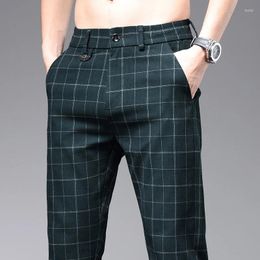 Men's Pants Spring Summer High-Quality Classics Plaid Work Stretch Men Business Fashion Grey Green Party Retro Casual Trousers Male