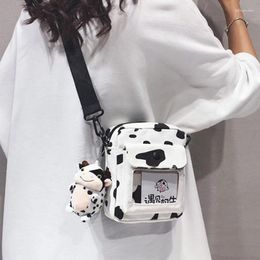 Shoulder Bags Harajuku Cow Pattern Canvas Bag Women Messenger Girls Transprant Crossbody With Cute Pendant Fashion