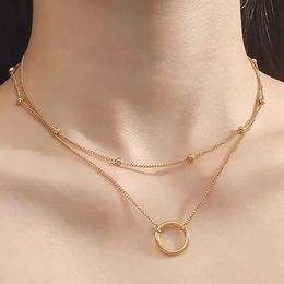 Pendant Necklaces New 2024 Fashion Modern Necklace Double layered Round Necklace Gold Necklace Womens Jewellery Q240430