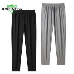 Men Running Pants High Quality Fabric Trouser Ice Silk Elasticity Quick Drying Casual Breathable Summer Thin Sportspants 240428