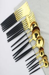 24 Piece Set 1810 Stainless Steel Dinner Black Gold Cutlery Set Knife And Fork Spoon Cutlery Set Kitchen Party Present Wedding Si9668198