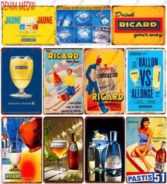 Vintage Ricard Beer Plaque Metal Tin Sign Absolut Wine Posters Decorative Wall Art Sticker Retro Plate Pub Club Bar Decor4637753