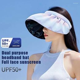 Wide Brim Hats Women Gradient Colour Sun Visors Hat Empty Top Shell Cap Beach Exquisite Summer Travel UV Protection