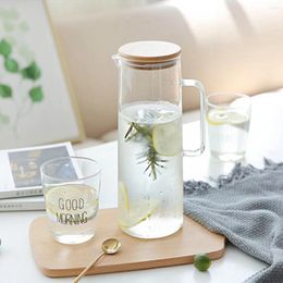 Water Bottles 1500 Ml Straight Glass Bottle With Bamboo Lid And Handle Suitable For Holding Drinks Iced Tea Juices