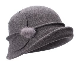 Wide Brim Hats Bucket collapsible Winter for Women Cloche Wool Ladies Gatsby Style Warm Church Dress Wedding A474 2210272091343