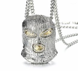 Pendant Necklaces Hip Hop CSGO Necklace Rock Style Bling Out Rhinestone Gold Colour Black Mask Head Charm Men Jewellery Gift5384387