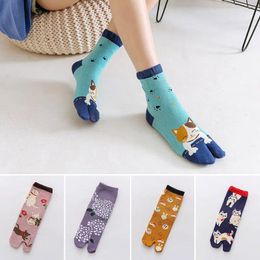 Women Socks Women's Cartoon Animal Tabi Split Toe Flip Flop Kimono Cotton Sandal Middle Tube Two-Toed Slippers Japanese