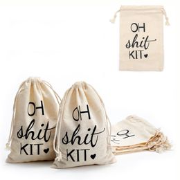 Oh Shit Kit Cotton Linen Jewellery Pouch Drawstring Bag Wedding Favour Bags Gifts for Wedding Party Supplies