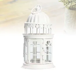 Candle Holders Fairytale Castle Wrought Iron Glass Candlestick Home Decor Ornament Party Decor(White)