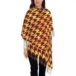 Scarves Red Gold Houndstooth Scarf With Long Tassel Retro Print Warm Shawls And Wrap Ladies Design Wraps Autumn Foulard
