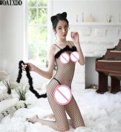 Transparent Erotic Lingerie For Women Hollow Out Mesh Sexy Costume Porn Open Crotch Fishnet Sexy Lingerie Plus Size Bodystocking Q7384898