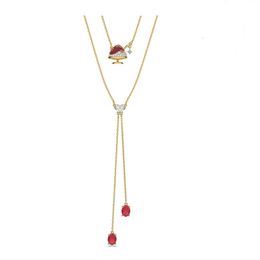 neckless for woman Swarovskis Jewellery Matching Double-layer Red Bean Ice Cream Water Drop Necklace Female Swarovski Element Crystal Clavicle Chain