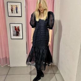 Party Dresses Women 2024 Spring And Summer U-neck Puff Sleeve Embroidered Lace Cabled Slim Fit Splicing Mermaid Dress