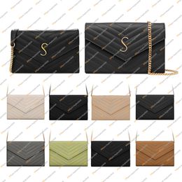 Ladies Fashion Designe Luxury MATELASSE Envelope Chain Bag Wallet In Grain De Pouder EmBossed Leather Crossbody Shoulder Bag Coin Purse 207d