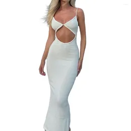 Casual Dresses White Sexy Long Dress Backless Knitted Slip Maxi Vintage Women Clothing Hallow Out Bodycon Strap Tank Elbise Summer2024