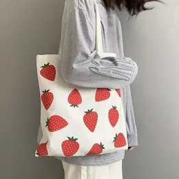 Shopping Bags Canvas Tote Bag Large Eco Strawberry Printing Shoulder For Women 2024 Female Student Foldable Handbags