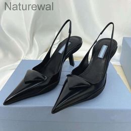 Brand Sandals for Women High Heels Pointed Shoes P Triangle Sign White Black Shiny Patent Leather 35cm 7.5cm Thin Heels Summer Wedding Shoes with Dust Bag 35-40