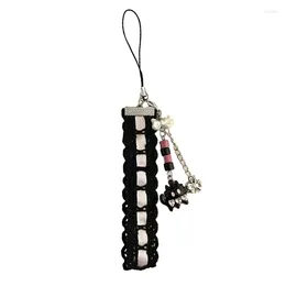 Keychains Pendant Keychain Black And Pink Lace Bow Phone Charm Handmade Beaded Detachable Phones Lanyard