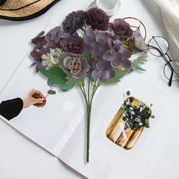 Decorative Flowers Weatherproof Artificial Rose Elegant Flower Bouquet For Home Office Table Wedding