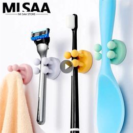 Kitchen Storage No Trace Hook Easy To Use Strong Load Bearing Paste Up Silicone Toothbrush Holder Foot Design Nail Free Walls