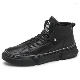 Casual Shoes Spring Autumn Leather Men Lace Up High Top Fashion Thick All Match Trend Increase Sneakers