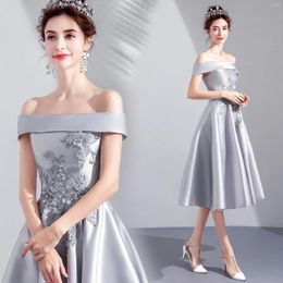 Ethnic Clothing Elegant Classic Novelty Cheongsam Evening Prom Party Dress Silver Gray Medium Length Vestidos Sexy Off Shoulder 3XL Dresses