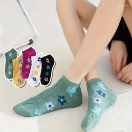 Women Socks 5 Pairs Of Women's Spring And Summer Mesh Thin Shallow Low-top Invisible Boat Flower Model