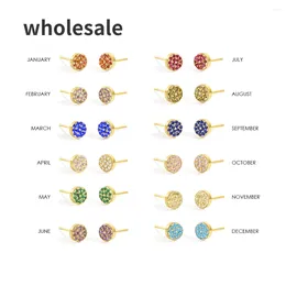 Stud Earrings Women 10PCS Birthstone Pierced Rhinestone Zirconia Stainless Steel Woman Jewellery Birthday Gift Wholesale