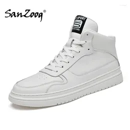 Casual Shoes Sanzoog Mens High Top Skateboarding Genuine Leather Ankle Flats White Quality