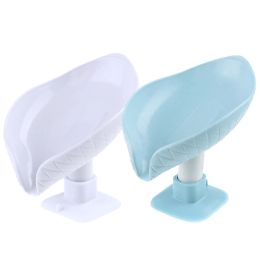 Set 2pcs Leaf Shape Soap Box Creative Drain Soap Dish Holder Punch Free Suction Cup Soap Rack Household Shelf Bathroom Accessories