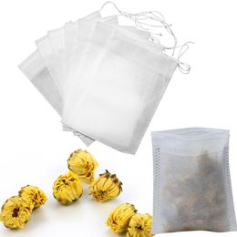 100 Pcs/Lot Tea Philtre Bag Strainers Tools Non-woven fabric Disposable Infuser Empty Bags with Drawstring Pouch LT950