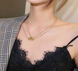 Titanium steel simple double ring ins niche design clavicle temperament new light luxury net red neck chain versatile Necklace fem1449643