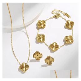 Bracelet Earrings Necklace 4 Four Leaf Clover Luxury Designer Jewellery Sets Diamond Shell Fashion Women Bracelet Valentines Day Bi Dhaos