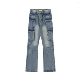 Men's Jeans High Street Back Zipper Multi-pockets Washed Baggy Y2k For Men And Women Solid Color Ropa Hombre Pantalones Denim Trousers