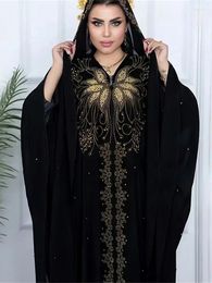 Ethnic Clothing Ramadan Black African Dresses For Women Luxury Chiffon Batwing Muslim 2 Piece Abaya Set Islam Kaftan Dress Kebaya Femme