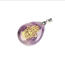 10 Pcs Silver Plated Water Drop Blue Sand Stone Pendant with Hand Amethyst Crystal Unique Jewelry7538911