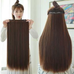 Wig long straight hair one piece five clip hairpin high temperature silk breathable hairpiece wig girl