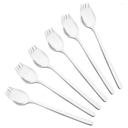 Forks 6/10pcs Stainless Steel Sporks 2 In 1 Silver Spork Spoon Fork Noodle Fruit Salad Soup Dessert Home Kitchen Tableware