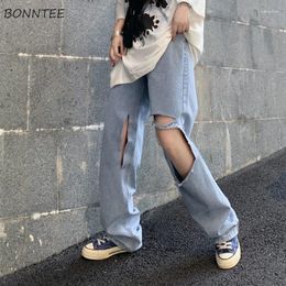 Women's Jeans Women Summer Simple All-match Vintage Sweet Japanese Style Fashion Hole Leisure Daily Students Wide Leg Loose Fit Chic