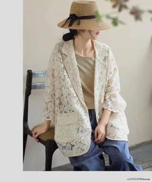 Women's Suits Fashion Lace Hollowed Out Embroider Blazer Jacket Spring Summer Woman Casual Korea Ladies Womens Chic Cardigan Loose Coat