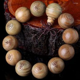 Strand Green Sandalwood Jade Guajacwood Beads Bracelet 15mm 20mm Men And Women Carved Buddha