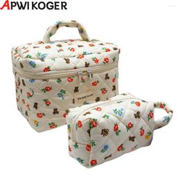 Cosmetic Bags Cotton Travel Washbag Quilted Floral Toiletry Kawaii Makeup Brush Tools Large Capacity Gifts For Girls